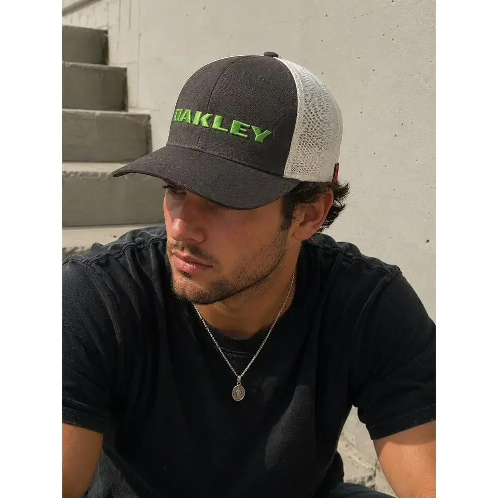 Oakley Gray and Lime Green Adjustable Hat